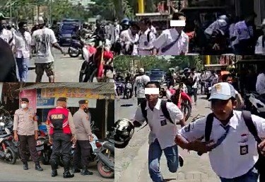 Puluhan pelajar terlibat tawuran di depan sebuah pertokoan di Lombok Tengah